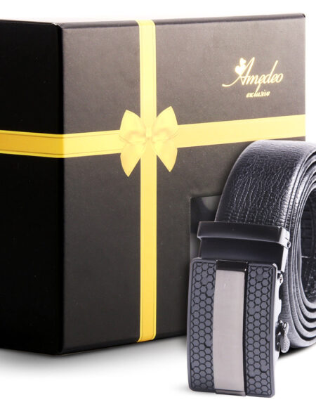 Amedeo Exclusive Men’s Gunmetal Black Ratchet Belt – Automatic No-Hole Buckle | Adjustable 26”–52”