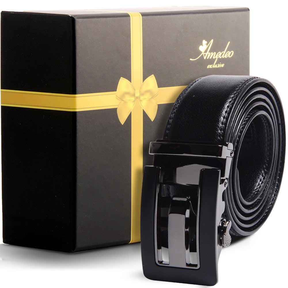 Men's Smart Ratchet No Holes Automatic Buckle Belt in Gun Metal Black Color - Amedeo Exclusive
