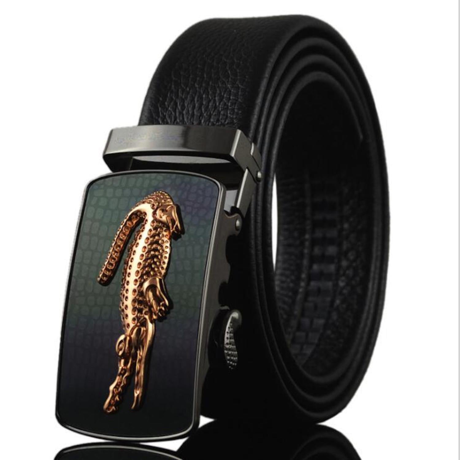Men's Smart Ratchet No Holes Automatic Buckle Belt in Gold & Black Color - Image 2