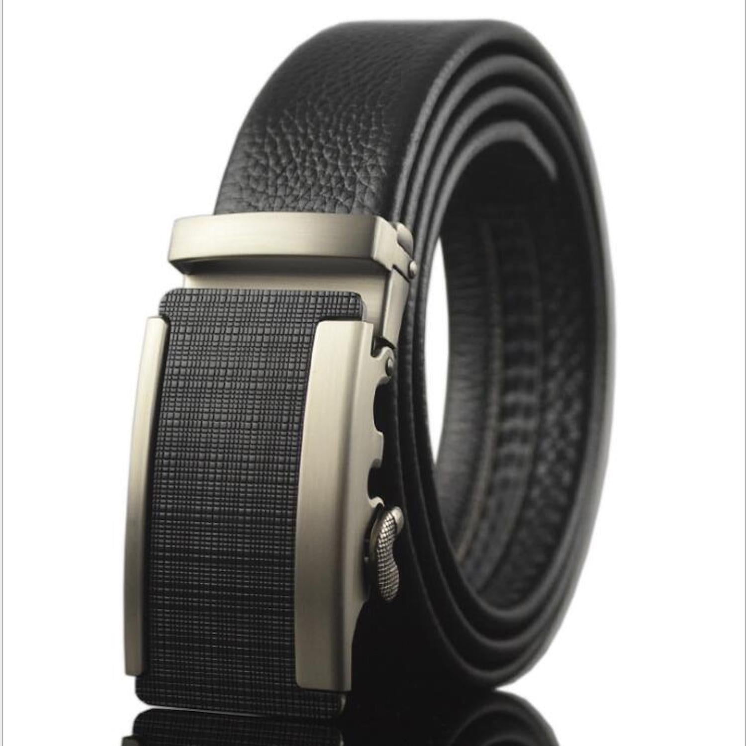 Men’s Black Ratchet Belt – Brushed Silver & Black Automatic Buckle | Adjustable 26”–52” - Image 2