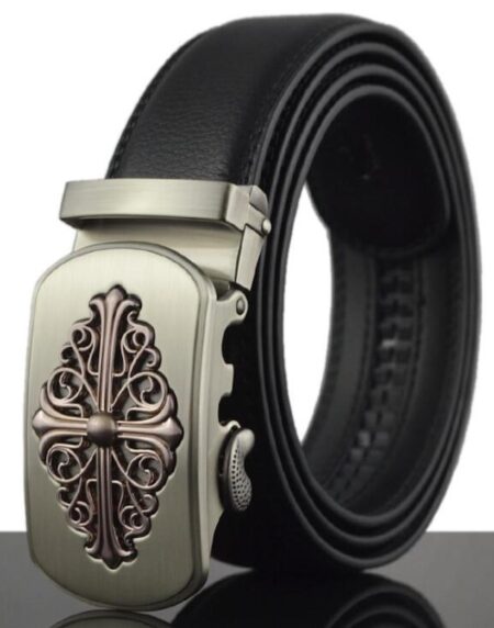 Men’s Stainless Steel Black Belt with Silver Buckle