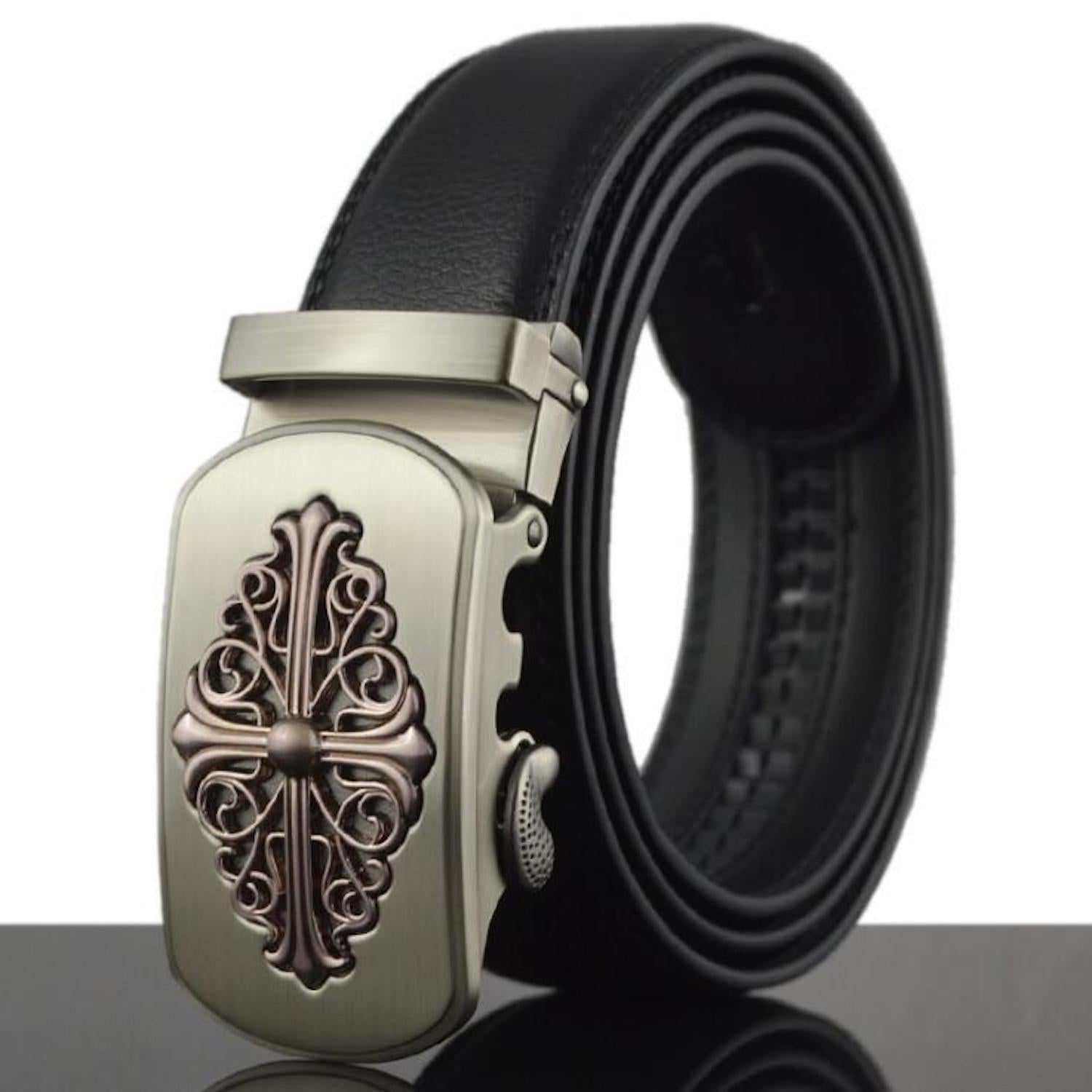 Men's Stainless Steel Black Belt with Silver Buckle - Image 2