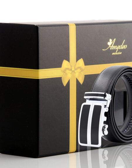 Men's Stainless Steel Black Belt with Silver & Black Buckle - Amedeo Exclusive