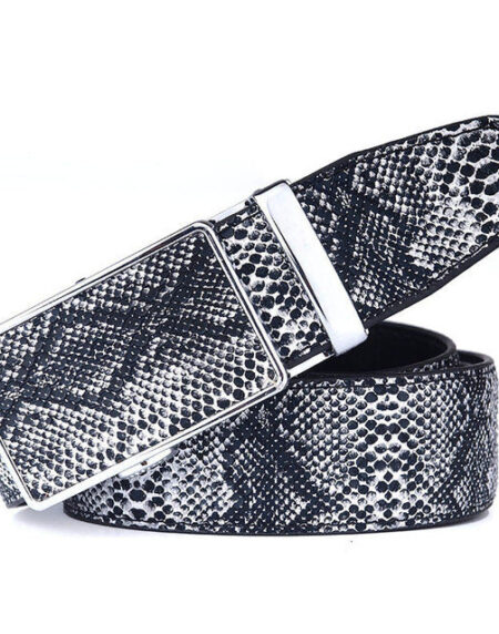 Men’s Smart Ratchet No Holes Automatic Buckle Belt in Snake Skin – Blue Color
