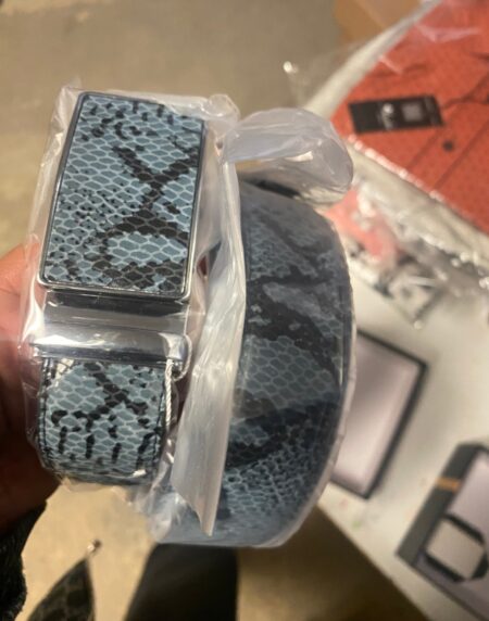 Men’s Smart Ratchet No Holes Automatic Buckle Belt in Snake Skin – Blue Color