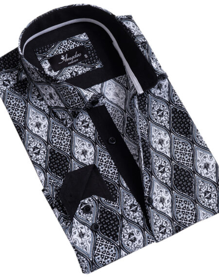 Black and White Mens Slim Fit Designer Dress Shirt – tailored Cotton Shirts for Work and Casual Wear