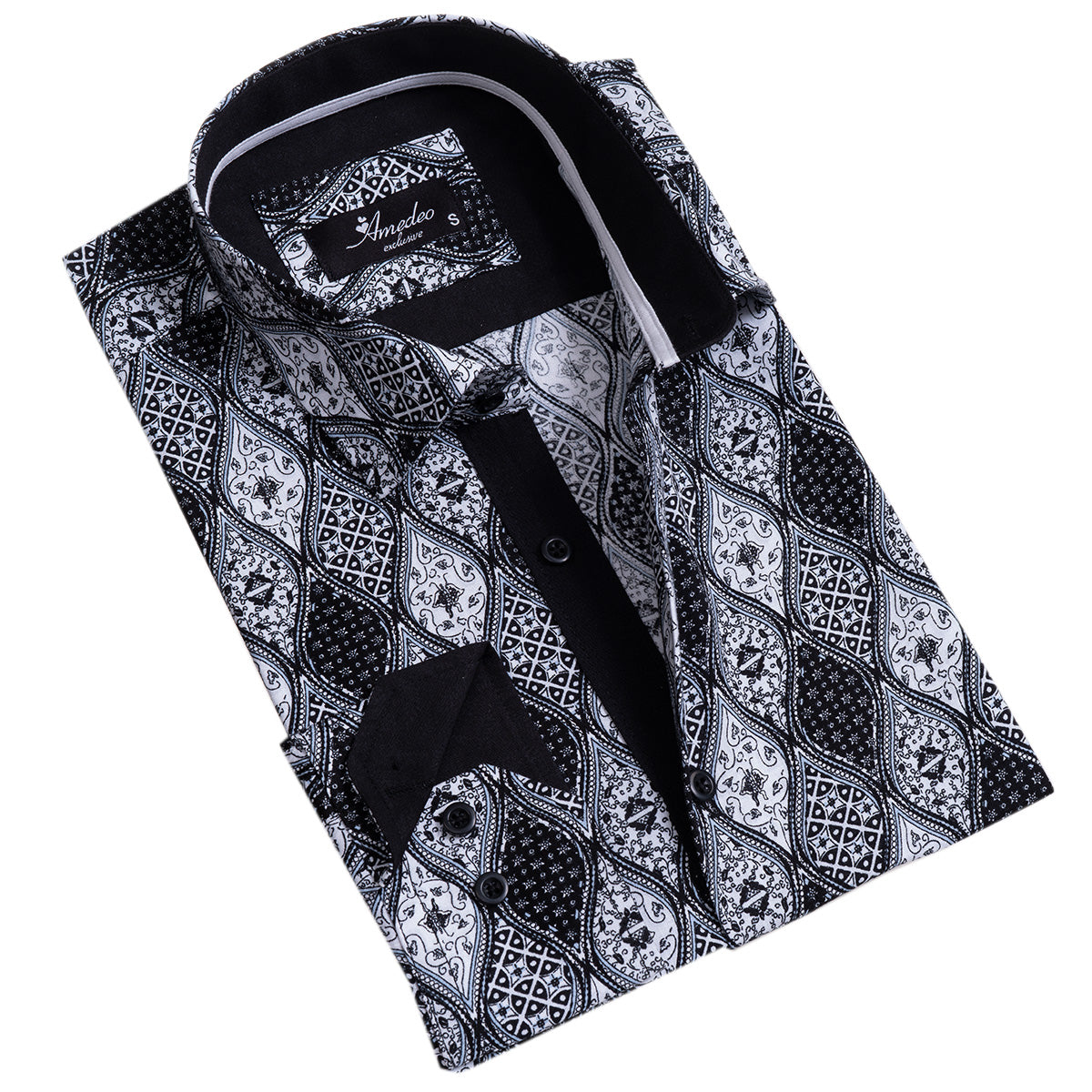 Black and White Mens Slim Fit Designer Dress Shirt – tailored Cotton Shirts for Work and Casual Wear