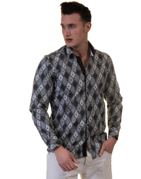 Black and White Mens Slim Fit Designer Dress Shirt – tailored Cotton Shirts for Work and Casual Wear