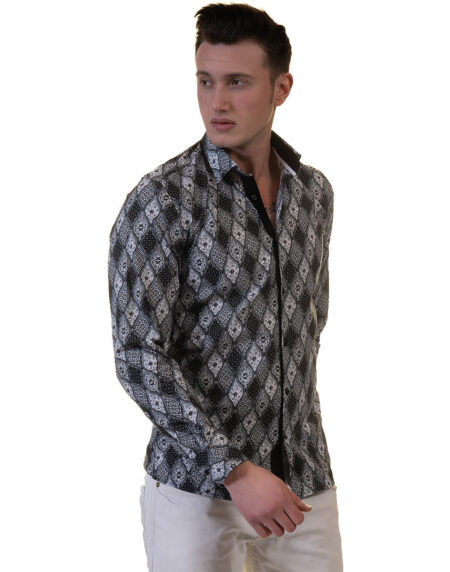 Black and White Mens Slim Fit Designer Dress Shirt – tailored Cotton Shirts for Work and Casual Wear