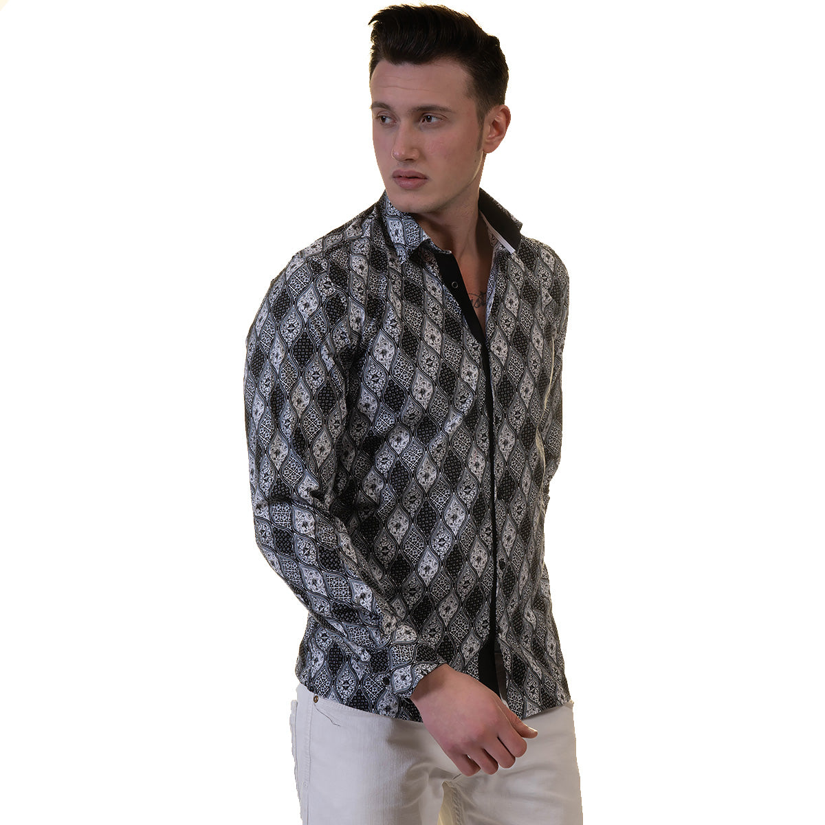Black and White Mens Slim Fit Designer Dress Shirt - tailored Cotton Shirts for Work and Casual Wear - Image 3