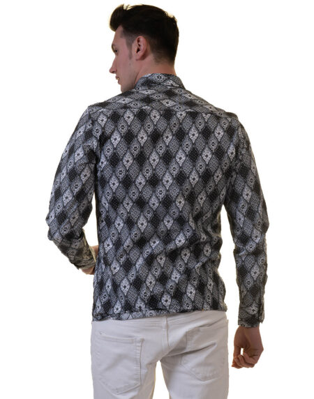 Black and White Mens Slim Fit Designer Dress Shirt – tailored Cotton Shirts for Work and Casual Wear