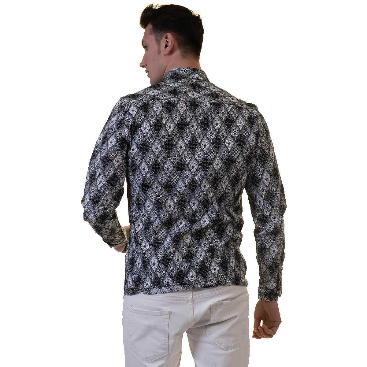 Black and White Mens Slim Fit Designer Dress Shirt - tailored Cotton Shirts for Work and Casual Wear - Image 4