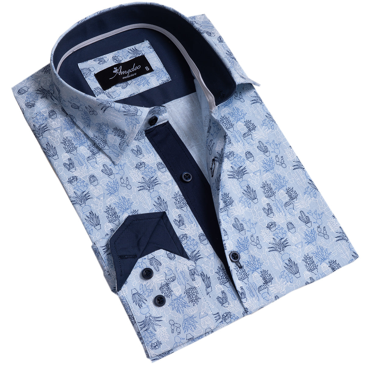 Light Blue Floral Mens Slim Fit Designer Dress Shirt – tailored Cotton Shirts for Work and Casual Wear
