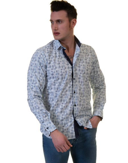 Light Blue Floral Mens Slim Fit Designer Dress Shirt – tailored Cotton Shirts for Work and Casual Wear
