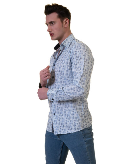 Light Blue Floral Mens Slim Fit Designer Dress Shirt – tailored Cotton Shirts for Work and Casual Wear
