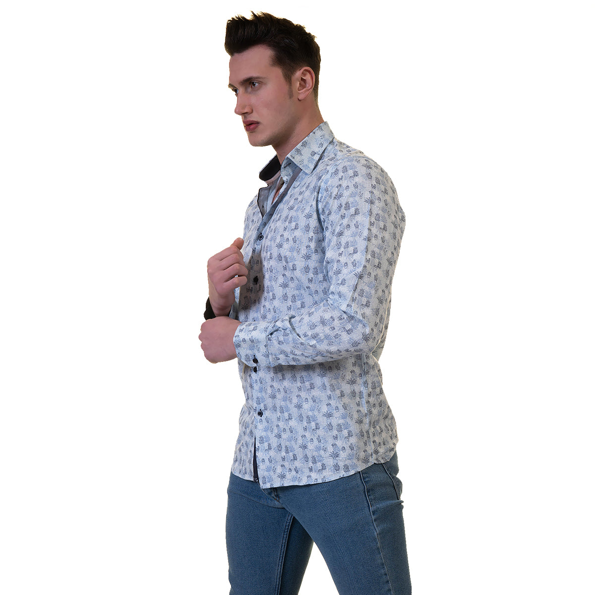 Light Blue Floral Mens Slim Fit Designer Dress Shirt - tailored Cotton Shirts for Work and Casual Wear - Image 7
