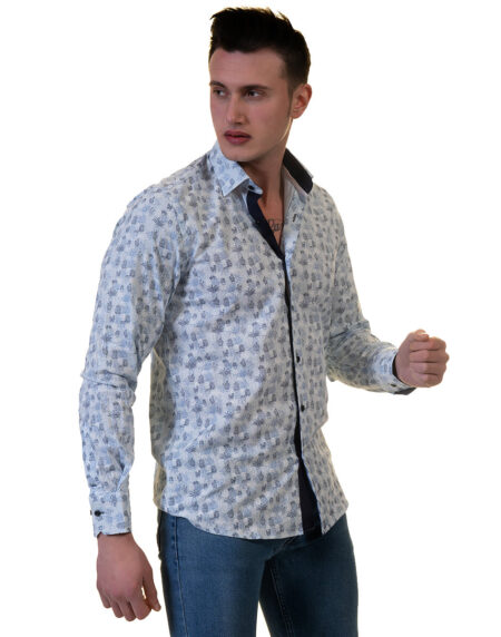 Light Blue Floral Mens Slim Fit Designer Dress Shirt – tailored Cotton Shirts for Work and Casual Wear