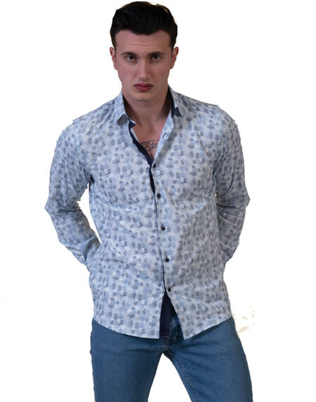 Light Blue Floral Mens Slim Fit Designer Dress Shirt – tailored Cotton Shirts for Work and Casual Wear
