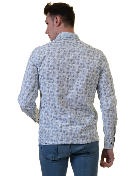 Light Blue Floral Mens Slim Fit Designer Dress Shirt – tailored Cotton Shirts for Work and Casual Wear
