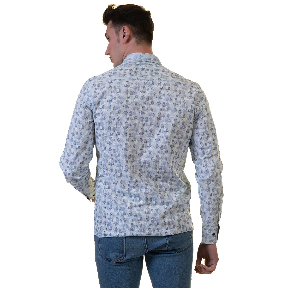 Light Blue Floral Mens Slim Fit Designer Dress Shirt - tailored Cotton Shirts for Work and Casual Wear - Image 5