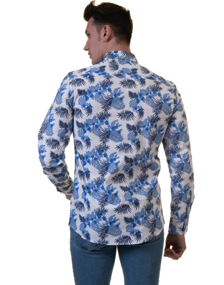 Blue and White Mens Slim Fit Designer French Cuff Shirt – tailored Cotton Shirts for Work and Casual Wear