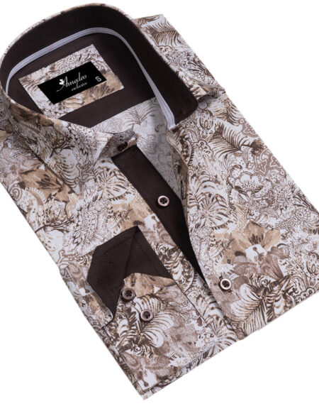 Beige Mens Slim Fit Designer Dress Shirt – tailored Cotton Shirts for Work and Casual Wear