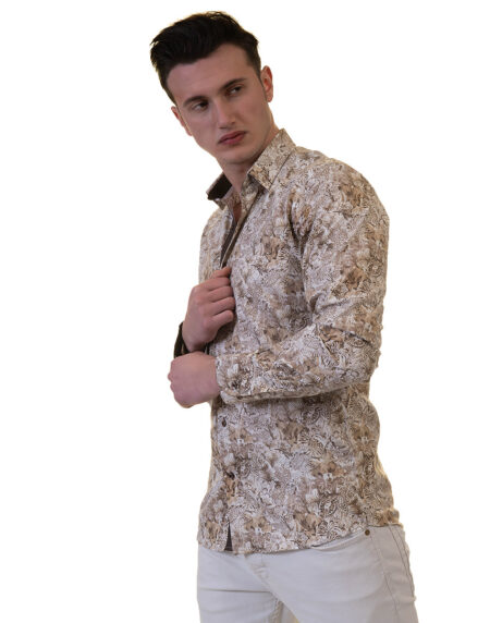 Beige Mens Slim Fit Designer Dress Shirt – tailored Cotton Shirts for Work and Casual Wear