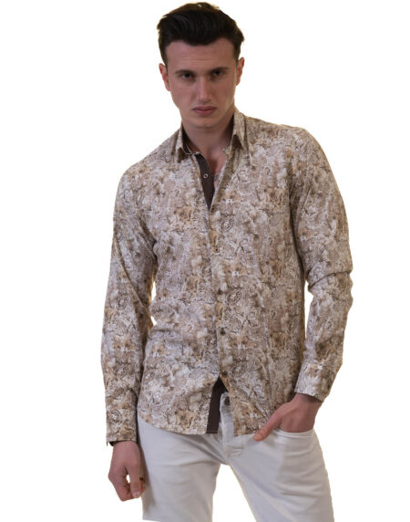 Beige Mens Slim Fit Designer Dress Shirt – tailored Cotton Shirts for Work and Casual Wear