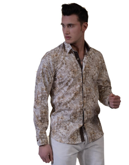 Beige Mens Slim Fit Designer Dress Shirt – tailored Cotton Shirts for Work and Casual Wear