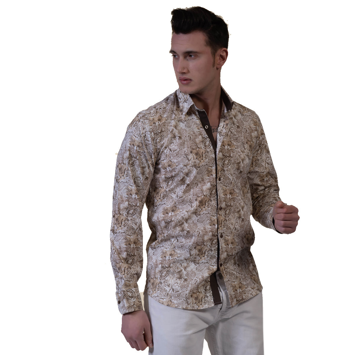 Beige Mens Slim Fit Designer Dress Shirt - tailored Cotton Shirts for Work and Casual Wear - Image 4