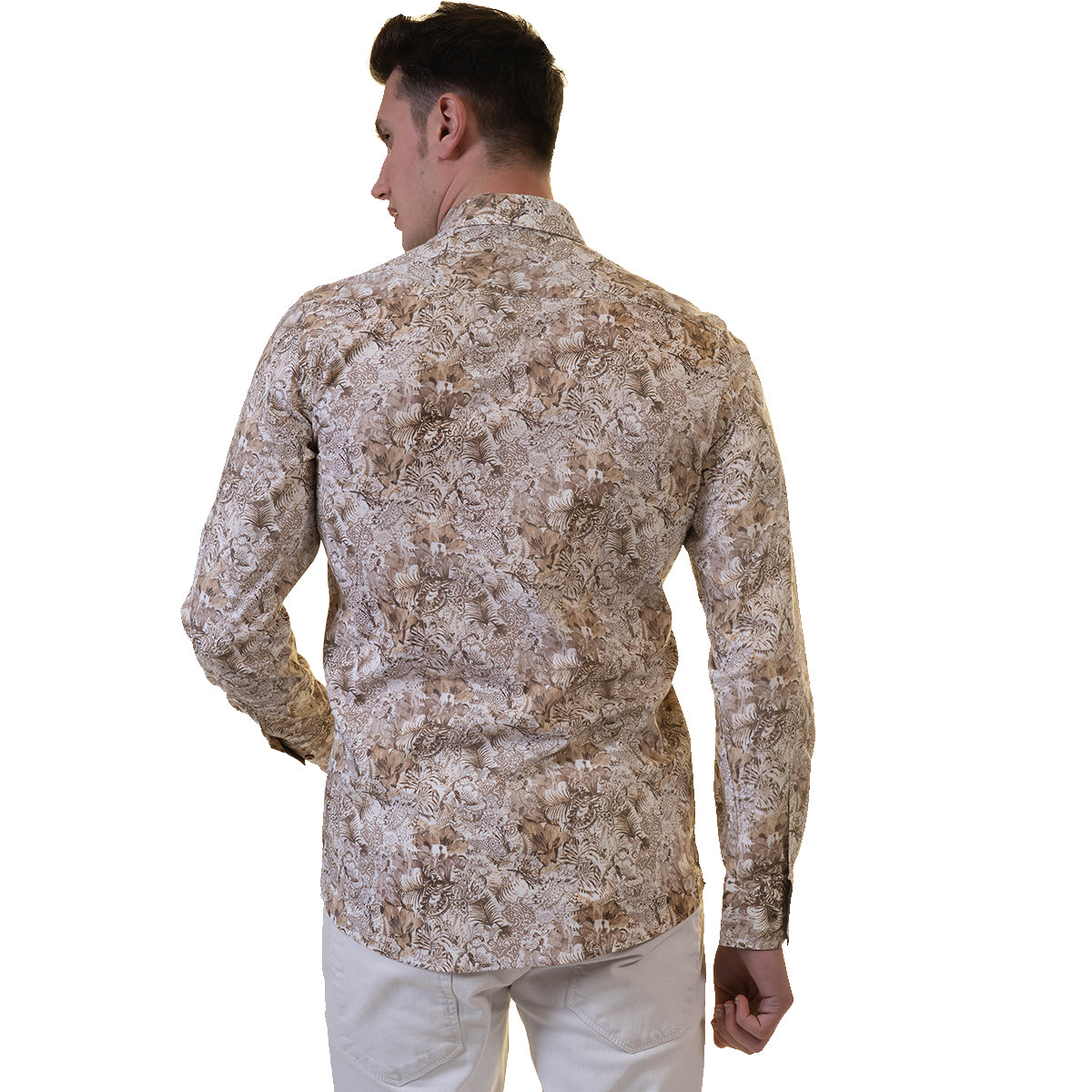 Beige Mens Slim Fit Designer Dress Shirt - tailored Cotton Shirts for Work and Casual Wear - Image 5