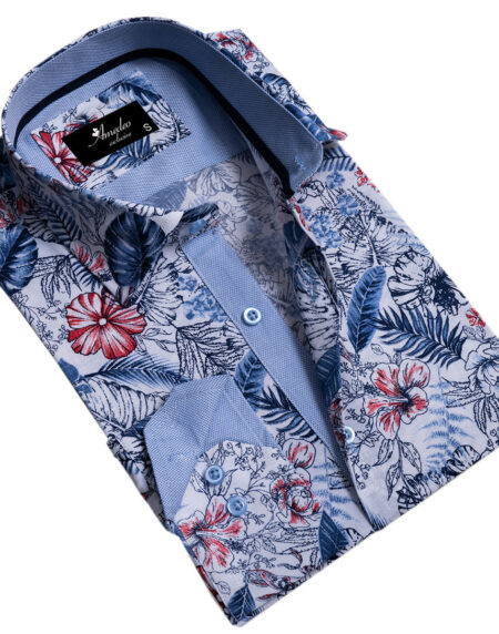 Blue Mens Slim Fit Designer Dress Shirt – tailored Cotton Shirts for Work and Casual Wear