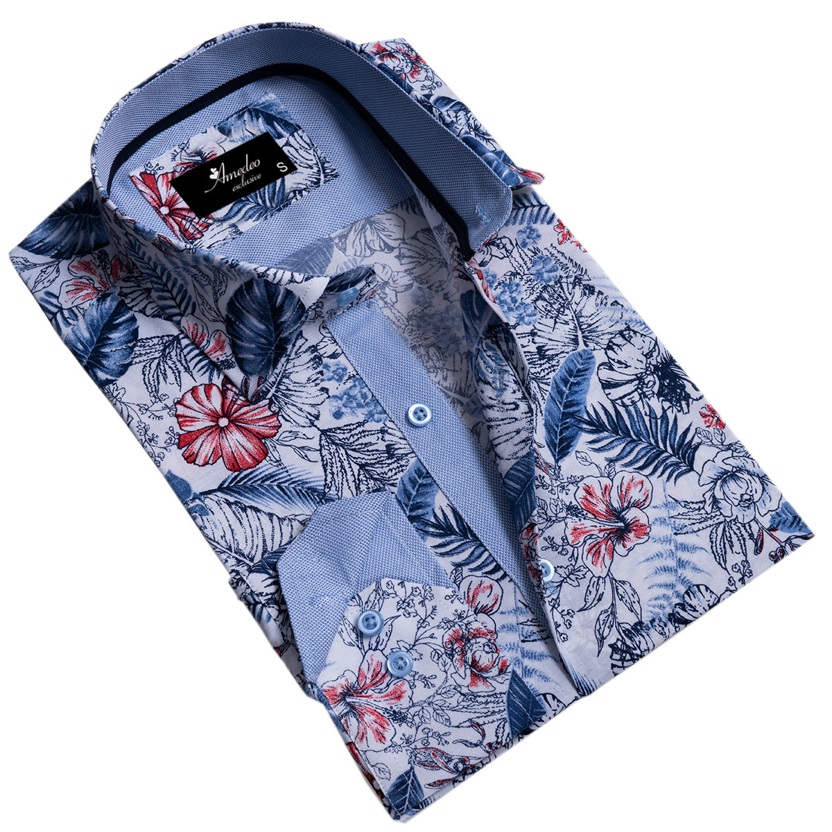 Blue Mens Slim Fit Designer Dress Shirt – tailored Cotton Shirts for Work and Casual Wear