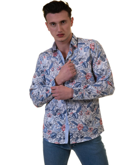 Blue Mens Slim Fit Designer Dress Shirt – tailored Cotton Shirts for Work and Casual Wear