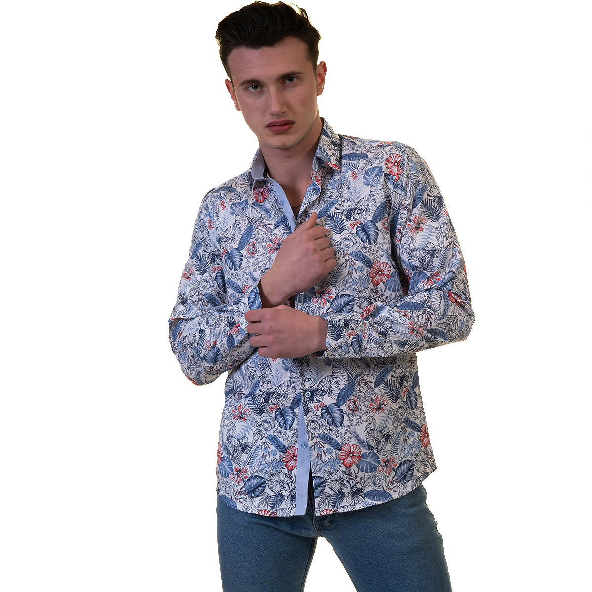 Blue Mens Slim Fit Designer Dress Shirt - tailored Cotton Shirts for Work and Casual Wear - Image 2