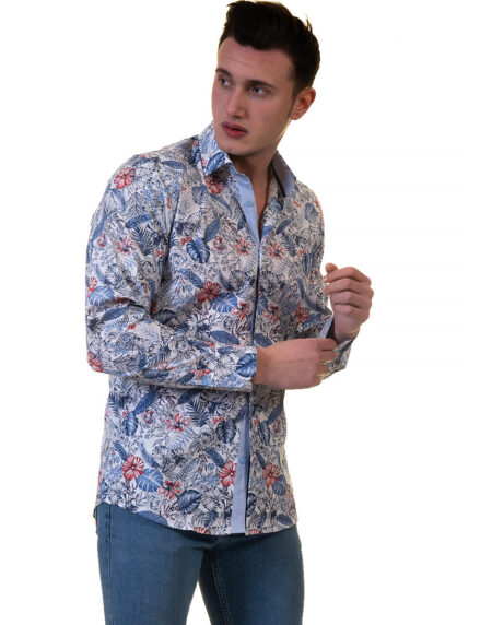 Blue Mens Slim Fit Designer Dress Shirt – tailored Cotton Shirts for Work and Casual Wear