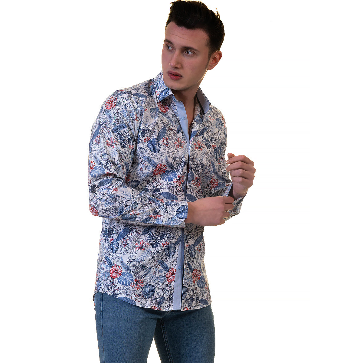 Blue Mens Slim Fit Designer Dress Shirt - tailored Cotton Shirts for Work and Casual Wear - Image 3