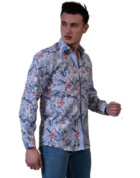 Blue Mens Slim Fit Designer Dress Shirt – tailored Cotton Shirts for Work and Casual Wear