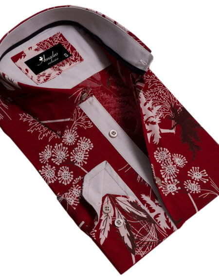 Dark Red Mens Slim Fit Designer Dress Shirt – tailored Cotton Shirts for Work and Casual Wear