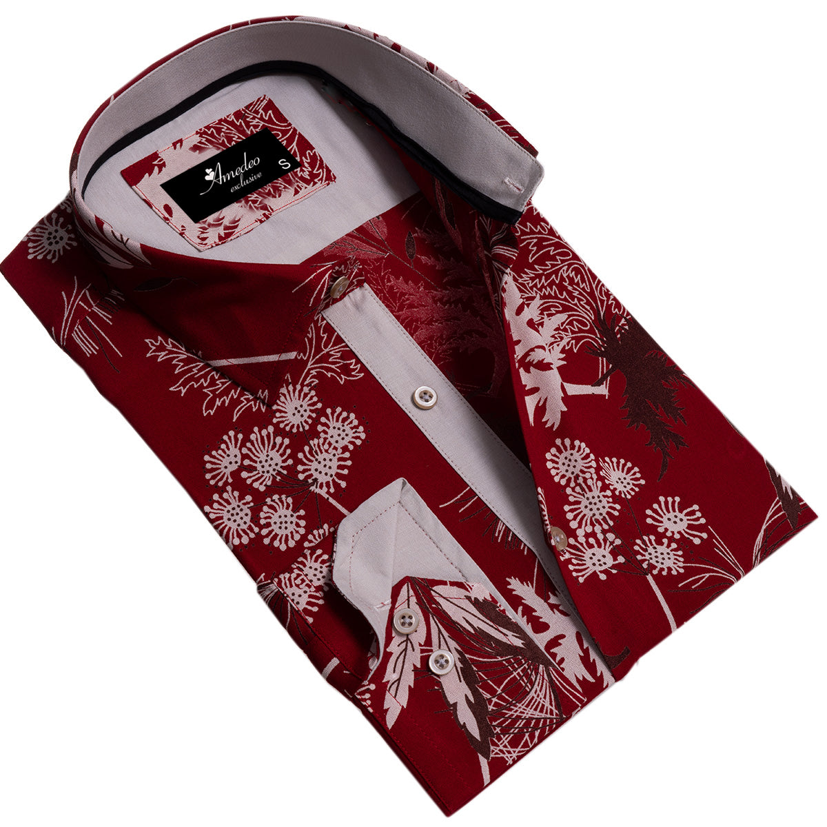 Dark Red Mens Slim Fit Designer Dress Shirt – tailored Cotton Shirts for Work and Casual Wear