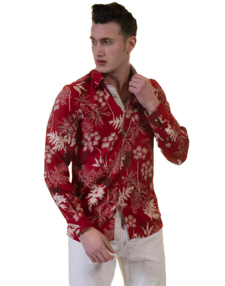 Dark Red Mens Slim Fit Designer Dress Shirt – tailored Cotton Shirts for Work and Casual Wear