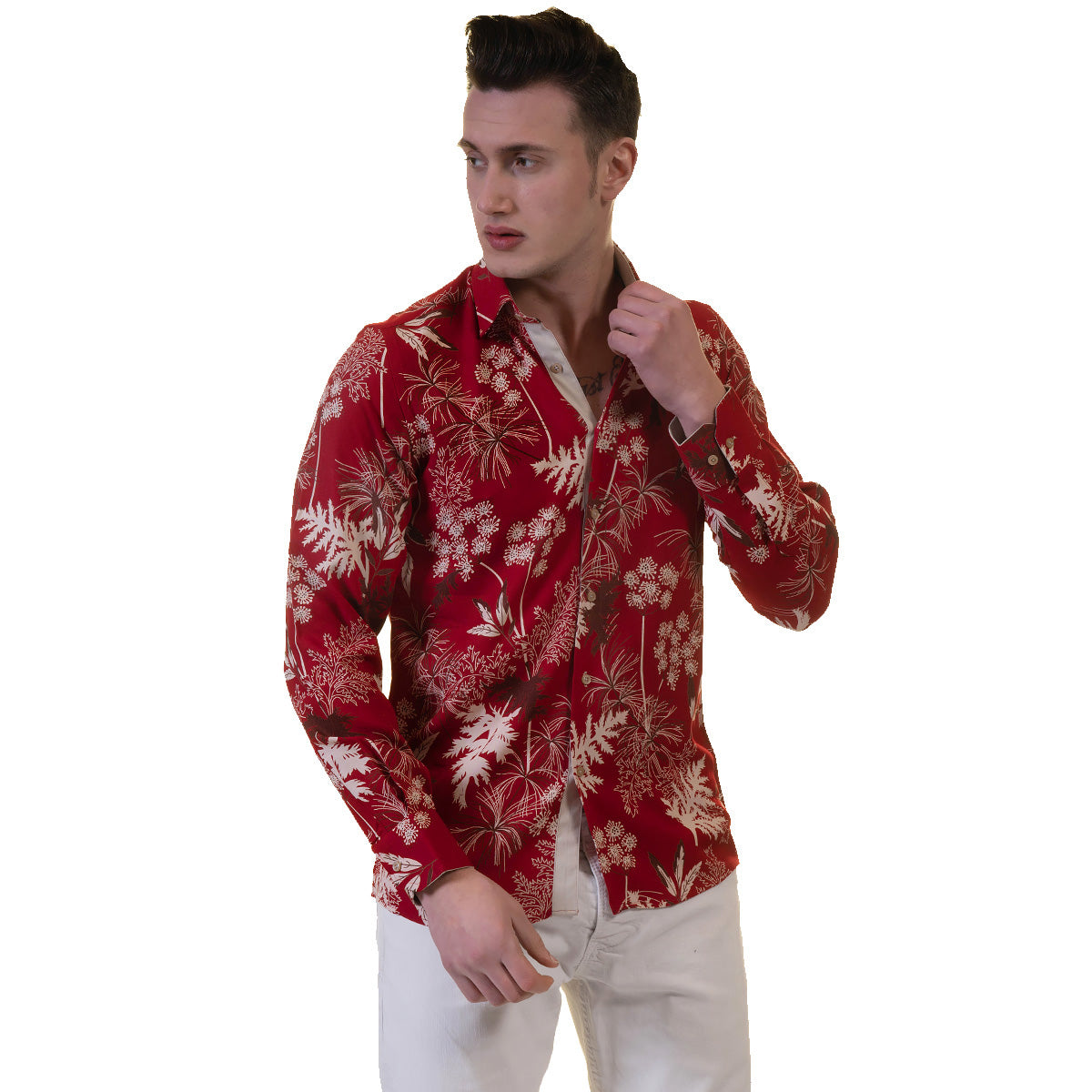 Dark Red Mens Slim Fit Designer Dress Shirt - tailored Cotton Shirts for Work and Casual Wear - Image 2