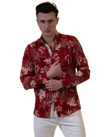 Dark Red Mens Slim Fit Designer Dress Shirt – tailored Cotton Shirts for Work and Casual Wear