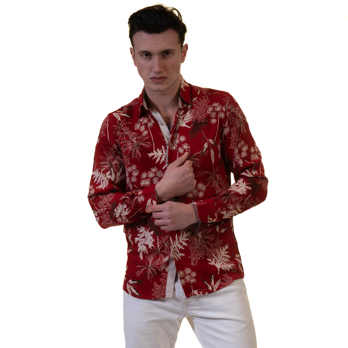 Dark Red Mens Slim Fit Designer Dress Shirt - tailored Cotton Shirts for Work and Casual Wear - Image 3