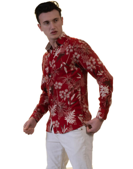Dark Red Mens Slim Fit Designer Dress Shirt – tailored Cotton Shirts for Work and Casual Wear