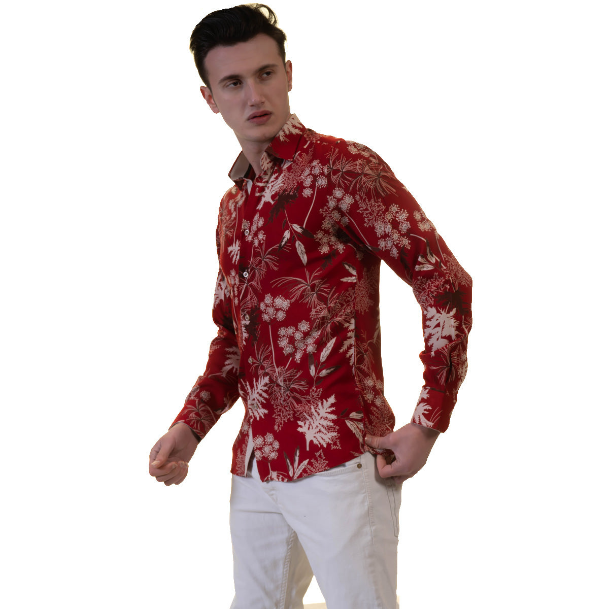 Dark Red Mens Slim Fit Designer Dress Shirt - tailored Cotton Shirts for Work and Casual Wear - Image 4