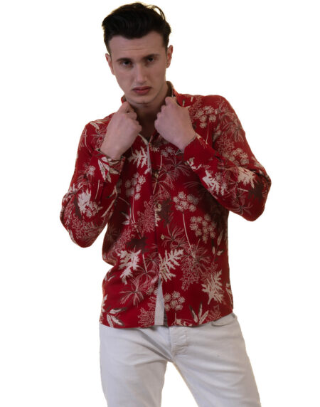 Dark Red Mens Slim Fit Designer Dress Shirt – tailored Cotton Shirts for Work and Casual Wear