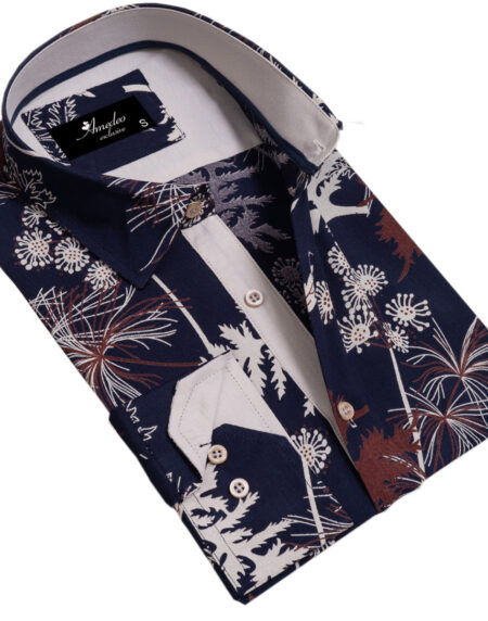 Floral Mens Slim Fit Designer Dress Shirt – tailored Cotton Shirts for Work and Casual Wear