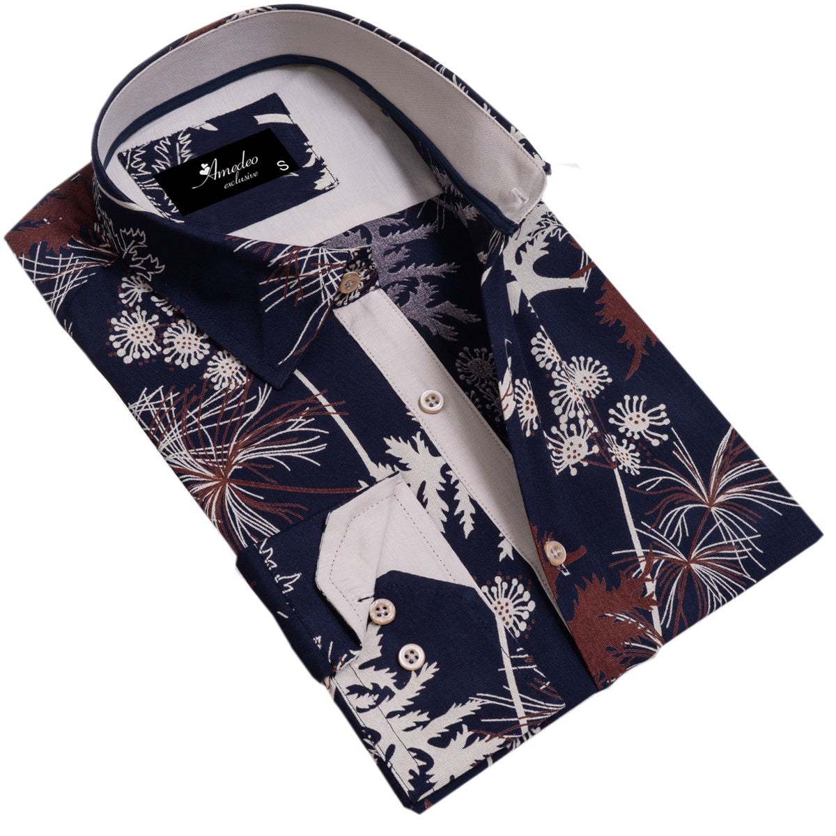 Floral Mens Slim Fit Designer Dress Shirt – tailored Cotton Shirts for Work and Casual Wear