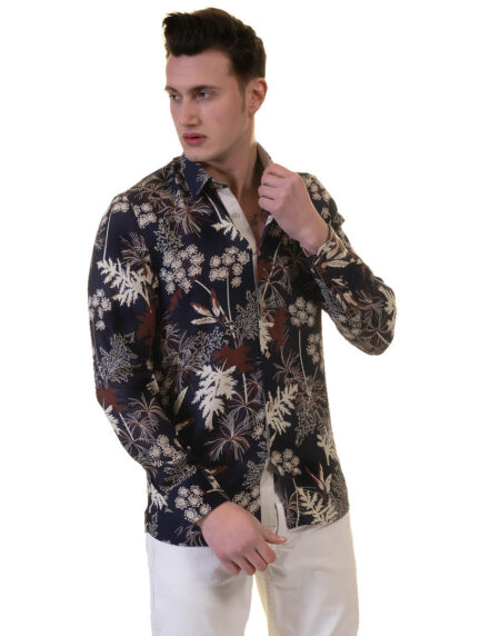 Floral Mens Slim Fit Designer Dress Shirt – tailored Cotton Shirts for Work and Casual Wear